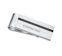 Bling Jewelry Personnalisé À Deux Tons en Noir avec Incrustation De Bandes Larges en Fibre De Carbone Forte Porte-Cartes À Clip pour Hommes Cadeau Père Argenté en Acier Inoxydable Personnalisable