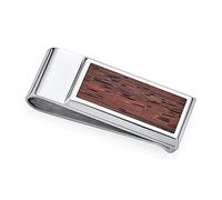 Bling Jewelry Personnalisé Incrustation De Bois De Koa Deux Tons Large Pince À Billets Homme Forte Porte-Carte Cadeau Père Argent Ton sur Ton Acier Inoxydable Personnalisable