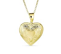 Bling Jewelry Personnaliser Graver Initiales Style Vintage Traditionnel Puff Sculpté Feuille En Forme De Coeur Médaillon Pour Femmes Ados Photos Collier Plaqué Or 18K