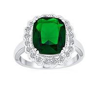 Bling Jewelry Personnaliser La Mode Rectangle Large Solitaire AAA CZ Pave Simulé Vert Emeraude Coupe Art Déco Style 10CT Bague Cocktail Déclaration Pour Femmes Plaqué Argent Personnalisable