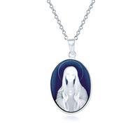Bling Jewelry Personnaliser Vintage Style Simulé Bleu Agate Miraculeux Notre Dame de Guadalupe Béni Madonna Ovale Vierge Marie Cameo Pendentif Collier pour femmes 925 Sterling Argent