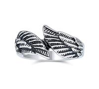 Bling Jewelry Personnalisez La Bague De Bande D'Aile D'Ange En Plume De Gardien Spirituel Religieux Unisexe Pour Hommes Et Femmes En Acier Inoxydable Ton Argent Oxydé Personnalisable