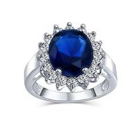 Bling Jewelry Personnalisez La Bague De Promesse Pour Femmes En Saphir Simulé En Zircone Cubique Ovale Avec Halo De Couronne Cz Bleu Royal Classique Traditionnel 5CTW Plaqué Argent Personnalisable