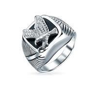 Bling Jewelry Personnalisez La Bague De Signet Carrée Noire Patriotique Usa American Bald Eagle Pour Homme De Grande Taille En Acier Inoxydable Ton Argent