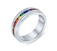 Personnalisez La Bague Éternelle Arc-En-Ciel LGBTQ Unisexe Colorée Avec Des CZ Pour Couples Bague De Mariage Pour Hommes Et Femmes En Acier Inoxydable Ton Argent De 8MM Personnalisable