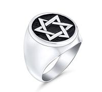 Bling Jewelry Personnalisez La Grande Déclaration Religieuse De L'Étoile De David De Hanoukka De La Magen Judaic Pour Hommes Avec Une Bague De Sceau Ronde En Acier Inoxydable Argenté Émaillé