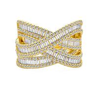 Bling Jewelry Personnalisez une bague large à déclaration de cocktail à 4 rangées avec pavé AAA CZ croisé, fausse superposition, style criss-cross, pour femmes, plaquée or 14K, personnalisable.