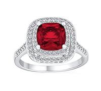 Bling Jewelry Personnalisez Une Grande Bague Déclaration De Style Art Déco Vintage En Rubis Simulé Rouge Sertie De Zircone Cubique AAA Coupe Coussin Pour Femmes Plaquée Argent Personnalisable