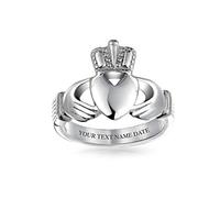 Bling Jewelry Personnalisez Unisexe Coeur Bande Bff Celtique Irlandais Amitié Couples Promesse Claddagh Bague Pour Hommes Femmes Adolescent Ton Argent Acier Inoxydable Personnalisé Gravé