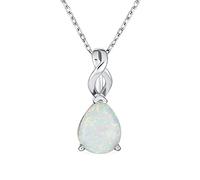 Romantic Opulence L'Infini Bridal Gemstone 3Ctw Blanc Created Solitaire Opale Teardrop Collier Pendentif Pour Femmes .925 Argent Sterling October Pierre De