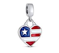 Bling Jewelry Rouge, Blanc, Bleu, Rayures Fête De L'Amérique, Drapeau Patriotique Des États-Unis, Perle En Forme De Cœur À Pendre Pour Femmes Ados, En Argent Sterling 925 Pour Bracelet Européen