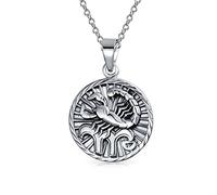 Bling Jewelry Scorpion Signe Astrologique Horoscope Pendentif En Forme De Médaillon Rond Pour Femmes Collier En Argent Sterling Antique