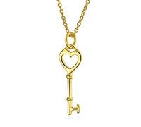 Bling Jewelry Simple clé romantique pour votre cœur, pendentif collier clé cœur ouvert pour femmes, adolescentes, petite amie, plaqué or jaune 14K, argent sterling .925