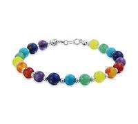 Bling Jewelry Spiritual Multicolor Healing Gemstone Yoga Beads Strand Chakra Bracelets Meditation Relax For Women Teen .925 Argent Sterling Bead Lobster Clasp Inch