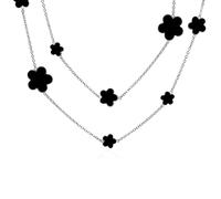 Bling Jewelry Trèfle Noir Fleur Long Argent Plaqué Laiton Station Étain Tasse Chaîne Wrap Couche Collier Pour Les Femmes 42 Pouces