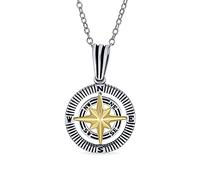 Bling Jewelry Unisexe Explorer Voyage Viking Disque Médaillon Inspirational North Star Rose Boussole Pendentif Collier Pour Hommes Pour Femmes Plaqué Deux Tons Argent Sterling 925 Avec Chaîne
