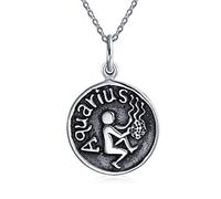 Bling Jewelry Verseau Signe Du Zodiaque Astrologie Horoscope Ronde Pendentif Médaillon Pour Femmes Collier Pour Hommes Argent Sterling Oxydé