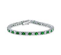 Bling Jewelry Verte White Alternating Simuléeted Emerald Round Cubic Zirconia 12.00 Ct Prong Basket Set Solitaire Aaa Cz Tennis Bracelet For Women Prom Bride Argent Plated 7.5 Inch