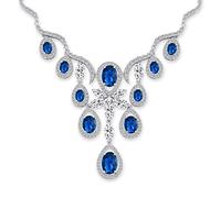 Bling Jewelry Vintage Style Bal De Mariée Fête De Vacances Grand Multi Larme Poire Forme Cubique Zircone Simulé Bleu Saphir AAA CZ V Collier Déclaration Bib Collier Pour Femmes Argent Plaqué