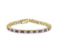 Bling Jewelry Violette Blanche Alternée Simulée Améthyste Ronde Cubique 12.00 Ct Prong Basket Set Solitaire Aaa Cz Tennis Bracelet Pour Femmes Prom Bride 14K Or Jaune 7.5 Inch