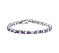 Bling Jewelry Violette Blanche Alternée Simulée Améthyste Ronde Zircone 12.00 Ct Prong Basket Set Solitaire Aaa Cz Tennis Bracelet Pour Femmes Promesse Bride Plaqué Argent 7.5 Inch