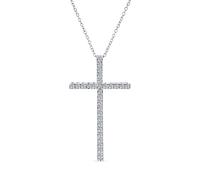 Bling Jewelry Zirconium Cubique Pave Cz Simple Longue Croix Collier Pour Femmes Pour Ados .925 Argent Sterling 1.75 In Avec Chaîne