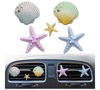 Bling Sea Shells Clips pour grille d'aération - Étoile de mer et coquillages - Diffuseur de désodorisant de voiture - Décoration d'intérieur de voiture sur le thème de la plage (5 pièces)