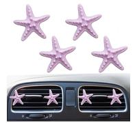 Bling Sea Shells Clips pour grille d'aération - Étoile de mer et coquillages - Diffuseur de désodorisant de voiture - Décoration d'intérieur de voiture sur le thème de la plage (4 étoiles de mer rose)