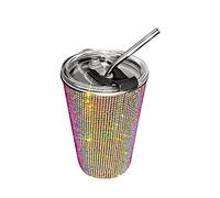 Bling Tasse à café isotherme en cristal de 20 onces avec couvercle et paille en acier inoxydable - Réutilisable - Pour voyage, maison, bureau