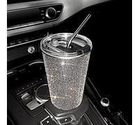 Bling Tasse à café isotherme en cristal de 20 onces avec couvercle et paille en acier inoxydable - Réutilisable - Pour voyage, maison, bureau