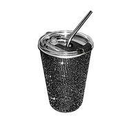 Bling Tasse à café isotherme en cristal de 20 onces avec couvercle et paille en acier inoxydable - Réutilisable - Pour voyage, maison, bureau