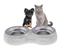 Blingbling Gamelle - Gamelle d'eau double pour chien - Gamelles pour petits chiens Bling Strass Gamelles en acier inoxydable Double gamelle pour chiots et chats Abbto