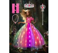 BLINGCOS Deguisement Fille, Robe de Princesse Sync avec Rythme de Musique, Contrôlable par APP, Robe Lumineuse LED RGB Kit de Fête avec 4pcs Accessoires pour Halloween, Noël, Carnaval, 5-6 Ans