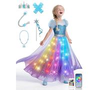BLINGCOS Deguisement Fille, Robe Princesse Sync avec Rythme de Musique, Contrôlable par APP, Robe Lumineuse LED RGB Kit de Fête avec 6 Accessoires pour Halloween, Noël, Carnaval, 4-5 Ans
