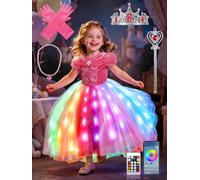 BLINGCOS Robe de Princesse LED Lumineuse pour Filles - Synchronisation Bluetooth avec Appli Musicale Deguisement Princesse Fille - Halloween, Noël, Carnaval et fête d'anniversaire, 2-10 Ans