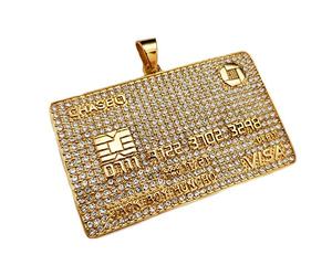 BLINGFACTORY Pendentif en forme de carte de crédit en acier inoxydable avec strass style hip-hop glacé, Acier inoxydable
