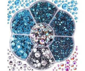 Blinginbox - Boîte de 3 000 strass thermocollants de différentes tailles pour vêtements, bleu capri