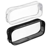 BlingKingdom Étui à Crayon, Lot de 2 Trousses en PVC Transparent avec Fermeture Éclair pour Examen, Voyage, Maquillage (Noir et Blanc)
