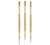 BlingKingdom Lot de 3 pinceaux à ongles en bambou à double extrémité - Outils de manucure professionnels pour la maison, le bricolage et le salon