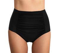 Blingko Bas Maillot De Bain Taille Haute pour Femme Élégant Bikini Taille Haute Ruched Bikini Slips Couleur Unie Triangle Short de Bain Amincissant Gainant Ventre Plat N7#black XL