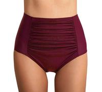 Blingko Bas Maillot De Bain Taille Haute pour Femme Élégant Bikini Taille Haute Ruched Bikini Slips Couleur Unie Triangle Short de Bain Amincissant Gainant Ventre Plat N7#wine XXL