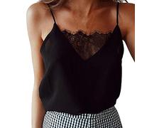 Blingko Caraco Femme Coton RecadréE Cami DéBardeurs Dentelle Garniture Col en V Gilet Spaghetti Sangle éTé Chemises sans Manches Grande Taille Camisole Ample Chic Tank Top Grande Taille Pas Cher