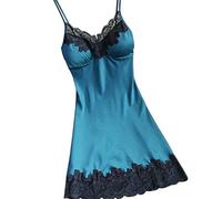 Blingko Chemise De Nuit Femme Robe Satin Grande Taille Nuisette avec Coussin Lingerie Sexy Col V Profond Longue Chemise Couleur Unie Chemise Pyjama Bretelles Chic Nuisette Babydolls