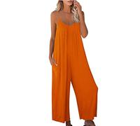 Blingko Combinaison Femme Ete 2023 Sexy à col en Rond Sarouel Ample Salopettes à Bretelles à l'entrejambe à Jambes Larges Loose Pantalon Large Chic Unie Sarouel Baggy Jumpsuit Combishort Orange