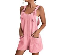 Blingko Combinaison Femme Salopette avec Poches Pantalon éTé DéContracté Coton Lin Combinaison Cravate Noeud Bretelles Salopette Mignon à Lacets Une éPaule Lin Short Chic Combinaison Short