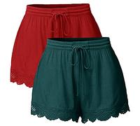 Blingko Femme Lot of 2PC Short Ete Ourlet Froncé en Dentelle Court Short Ete éLéGant Et Chic Short Bermuda Pantalons Court Taille Haute Yoga Sport Pants Shorts De Plage avce Cordon R8#green