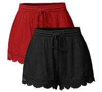 Blingko Femme Lot of 2PC Short Ete Ourlet Froncé en Dentelle Court Short Ete éLéGant Et Chic Short Bermuda Pantalons Court Taille Haute Yoga Sport Pants Shorts De Plage avce Cordon R8#black XXL
