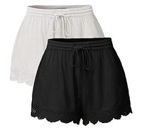 Blingko Femme Lot of 2PC Short Ete Ourlet Froncé en Dentelle Court Short Ete éLéGant Et Chic Short Pantalons Court Taille Haute Yoga Sport Pants Pas Cher Shorts De Plage avce Cordon