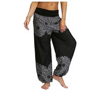 Blingko Pantalon Fluide Femme éTé Sarouel Harem Pantalon Yoga Sarouel Legers Hippie Baggy Léger Ethnique Calqué Smockée Taille Haute avec Poches Été Plage Pantalon Aladin Jogging