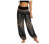 Blingko Pantalon Fluide Femme éTé Sarouel Harem Pantalon Yoga Sarouel Legers Hippie Baggy Léger Ethnique Calqué Smockée Taille Haute avec Poches Été Plage Pantalon Aladin Jogging
